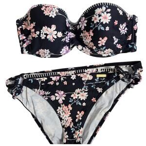 Sunseeker Australia Matching Black Floral Swim Vacation Bikini Set | 34D & M